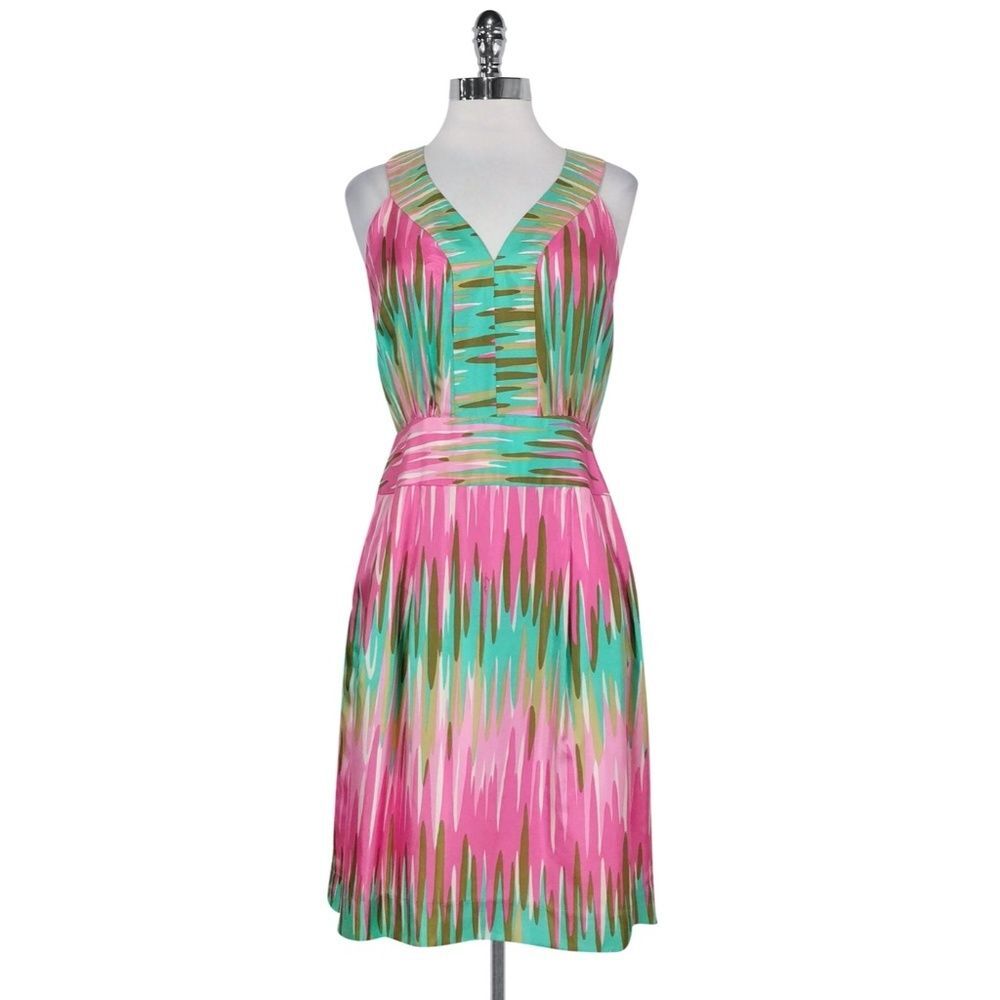 Milly Pink & Green Printed Silk Dress 8